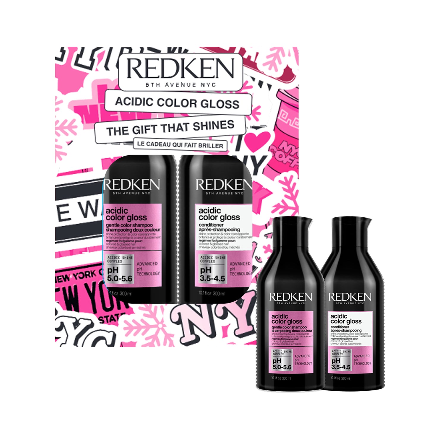 Duo Protection Couleur Redken Acidic Color Gloss - Shampoing + Après-Shampoing (300 ml + 300 ml)